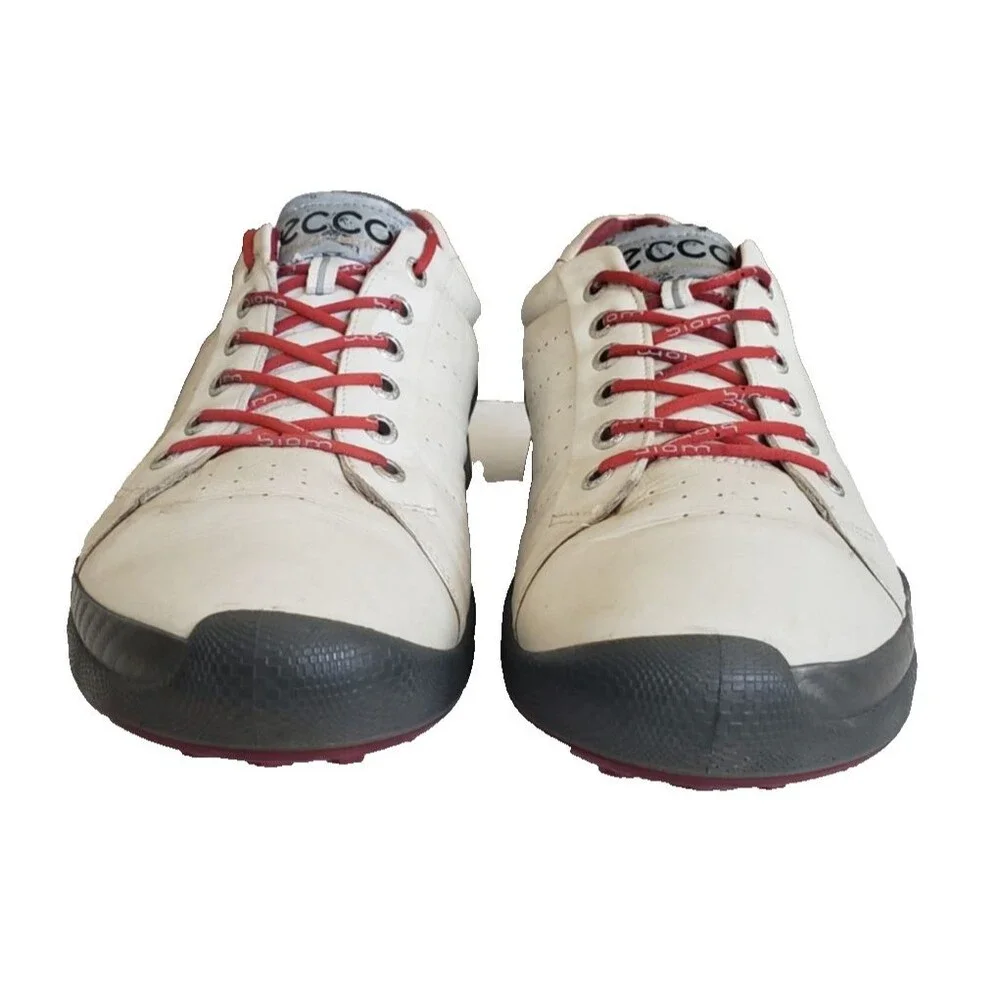 ECCO Biom Hybrid Golf Shoes Mens SZ 10.5 White Red Yak Leather Spikeless Natural